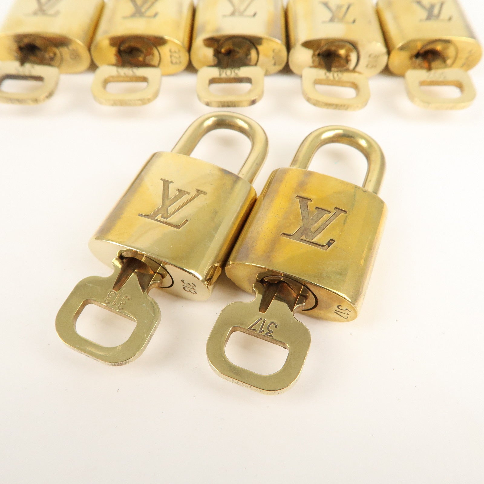 Authentic LOUIS VUITTON Gold Padlock Lock & Key Set # 313