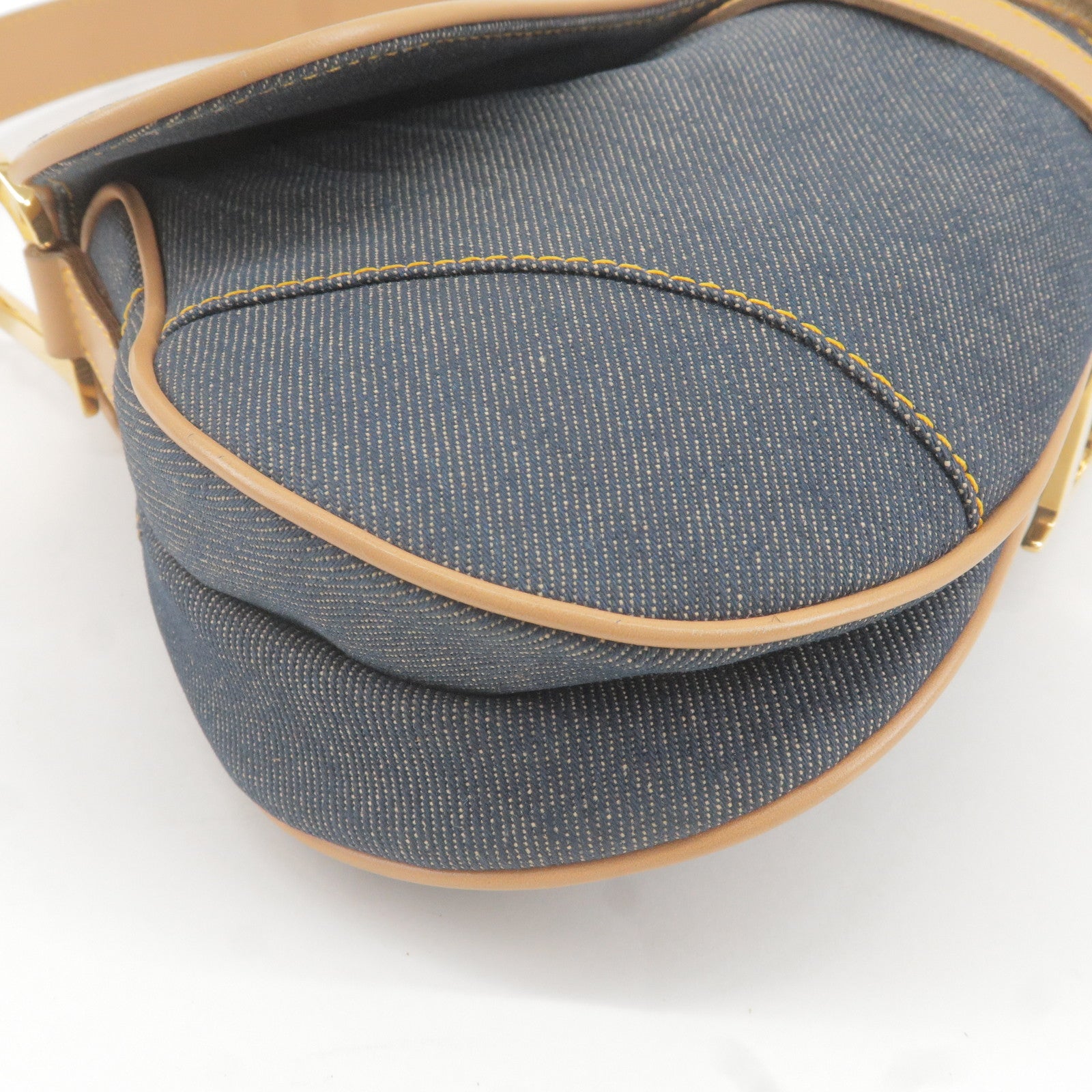 Christian Dior Triple Zip Saddle Crossbody Bag Denim Blue Leather