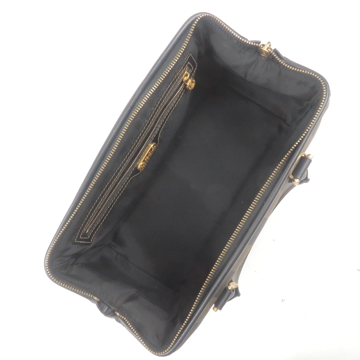 FENDI Pequin PVC Leather Boston Bag Hand Bag Khaki Black