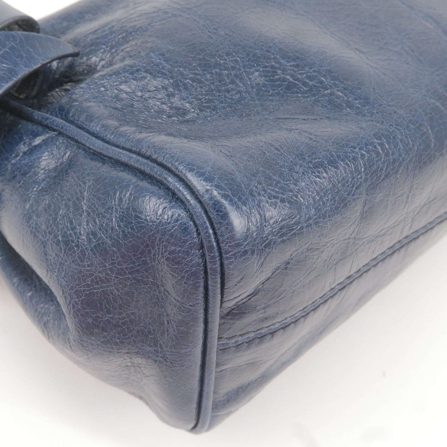 MIU MIU Logo Leather Ribbon Shoulder Bag Purse Blue