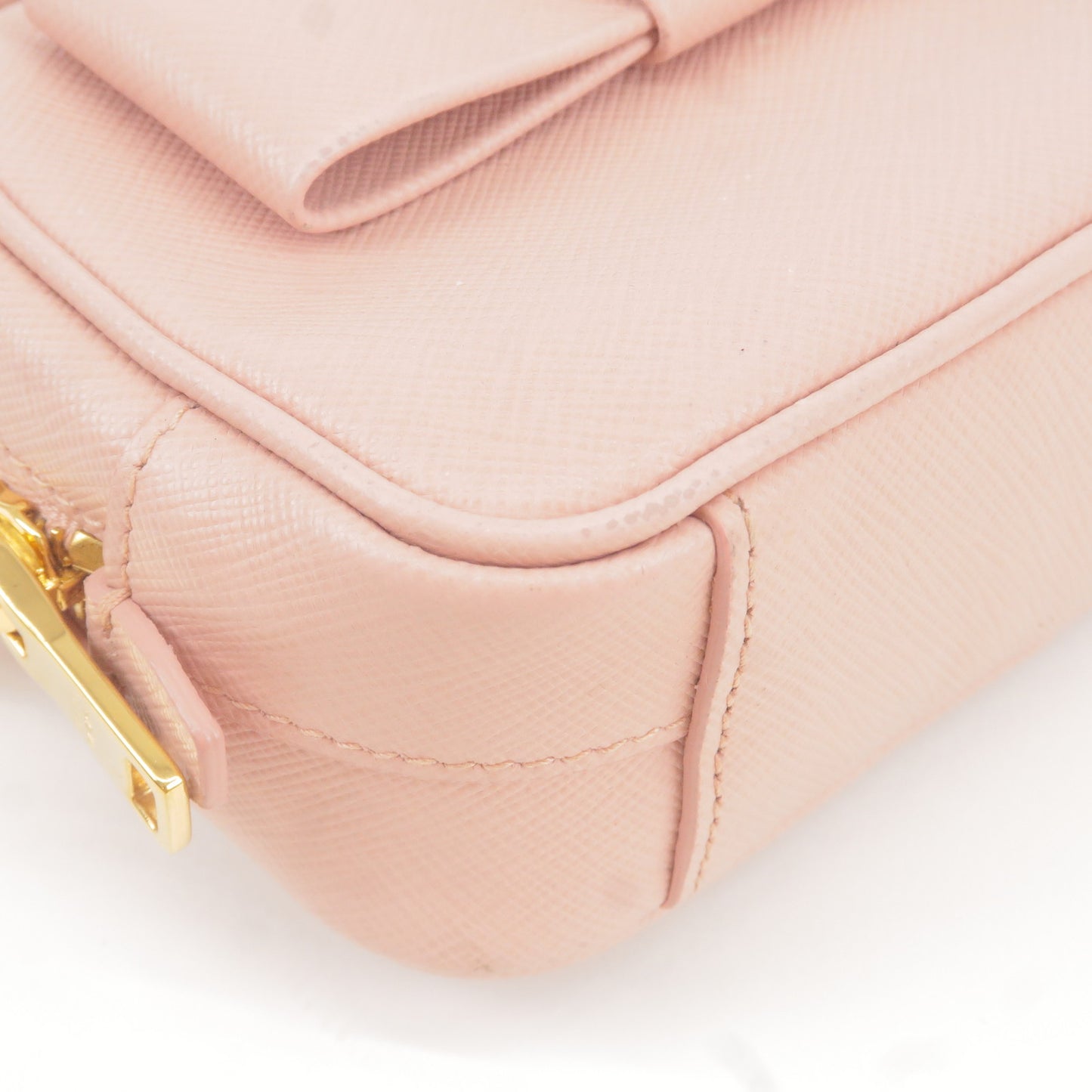 PRADA Logo Ribbon Leather Shoulder Bag Mini Purse Pink 1NF674