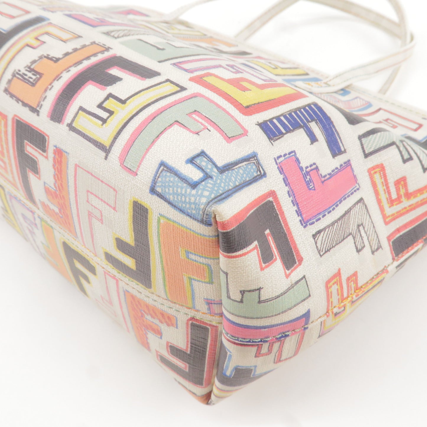 FENDI Zucca Logo Print PVC Tote Bag Multi Color White 8BH223