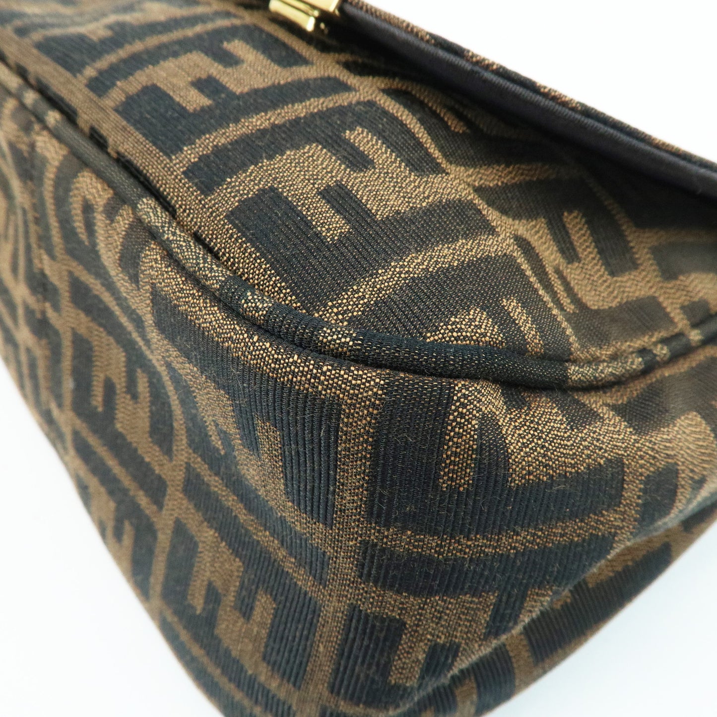 FENDI Zucca Canvas Leather Shoulder Bag Brown Black 8BT214