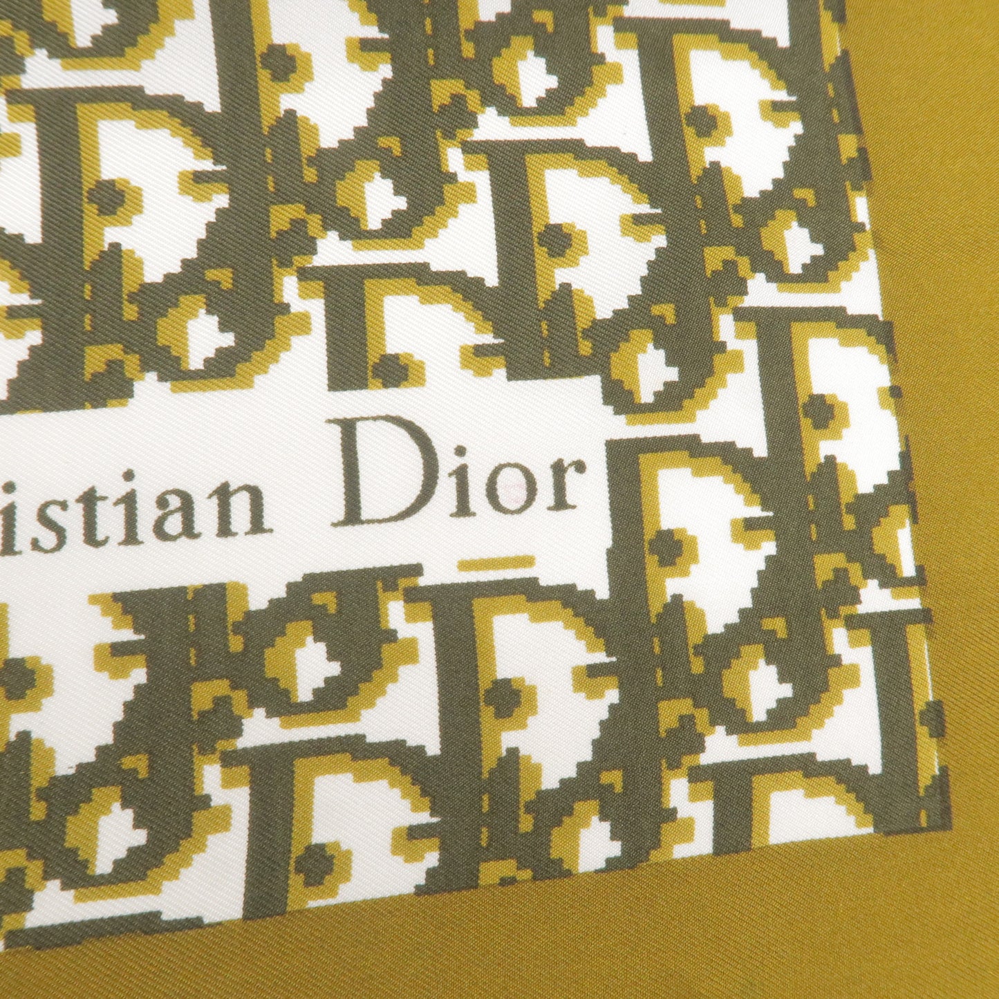 Christian Dior Trotter Logo 100% Silk Scarf Green White
