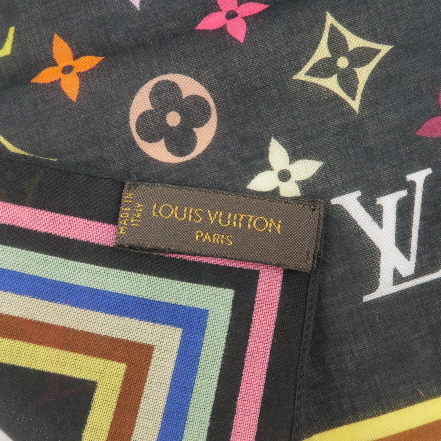 Louis Vuitton Monogram Multi Color Carre Scarf Noir M71910