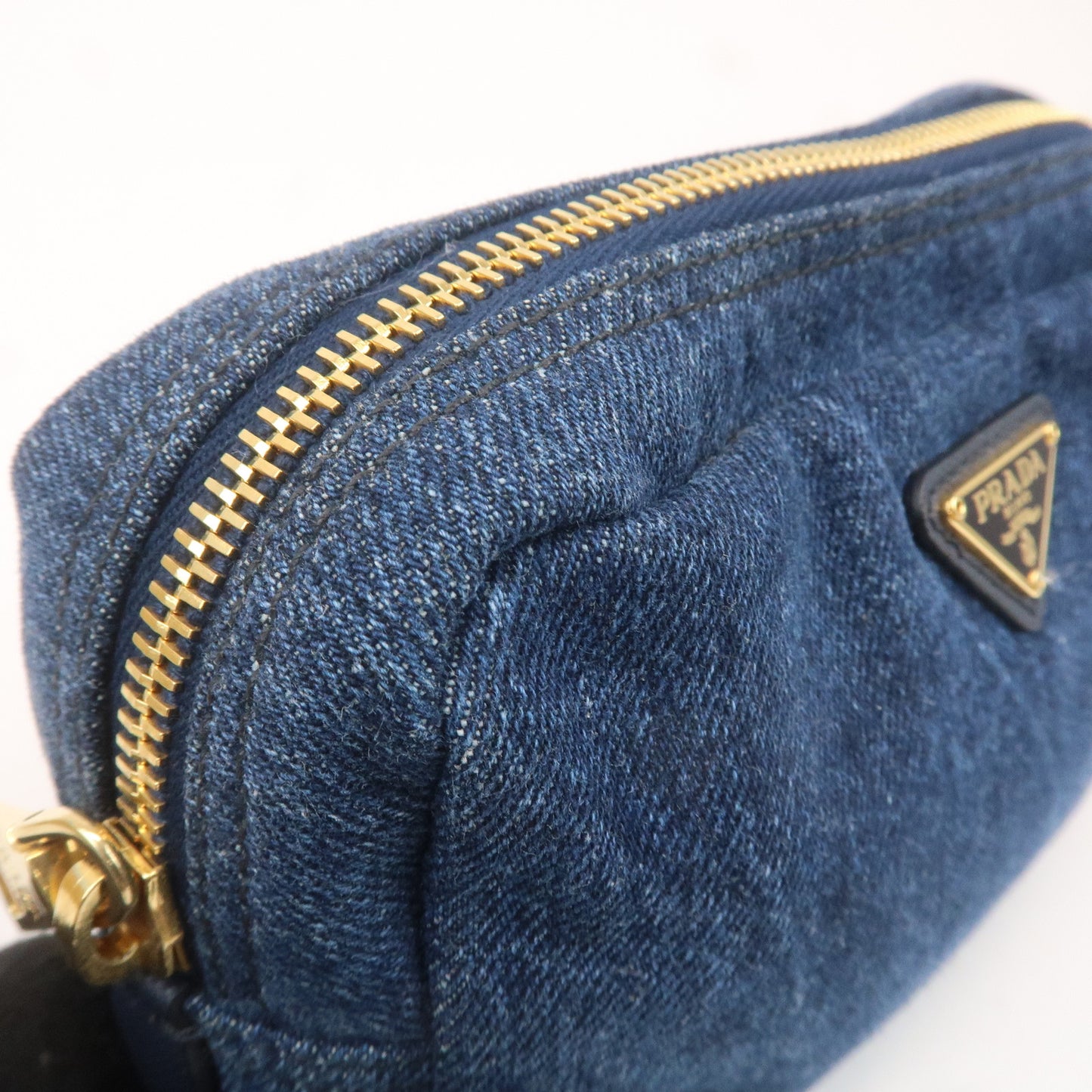 PRADA Canapa Denim Leather Cosmetic Pouch Denim Blue 1NA021