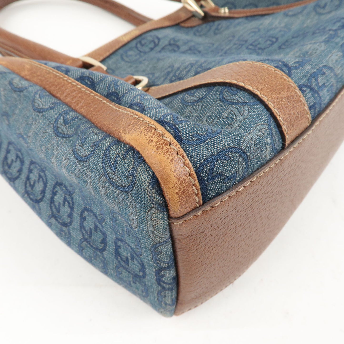 GUCCI Abbey Denim Leather Hand Bag Boston Bag Blue 130942