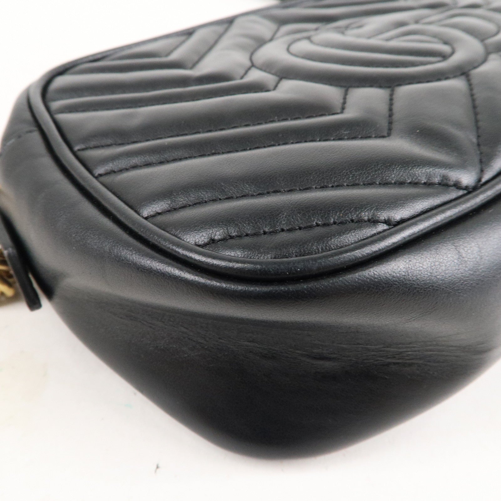 GUCCI Logo Leather Chain Crossbody Shoulder bag Black Vintage