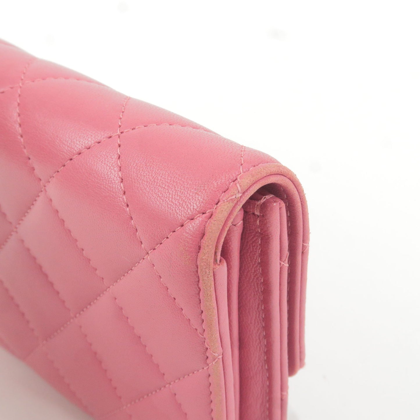 CHANEL Matelasse Lamb Skin Long Bi-Fold Wallet Pink A50096