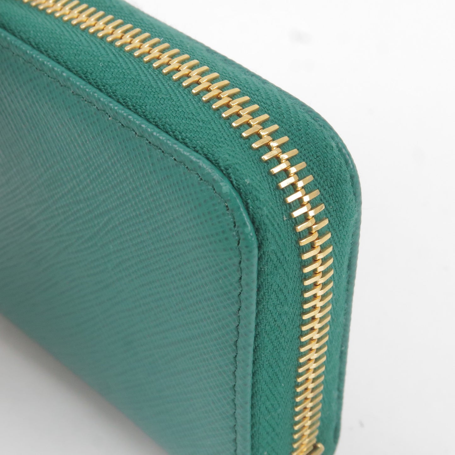 PRADA Logo Leather Round Zipper Coin Case Green 1ML040