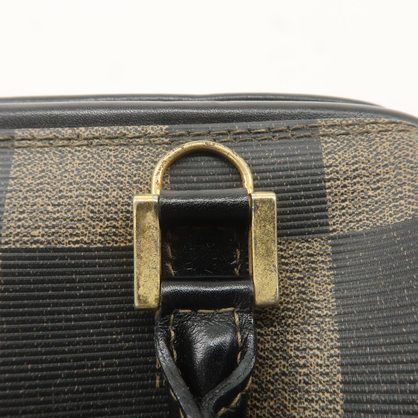 FENDI Pequin PVC Leather Mini Boston Bag Brown Black 259021