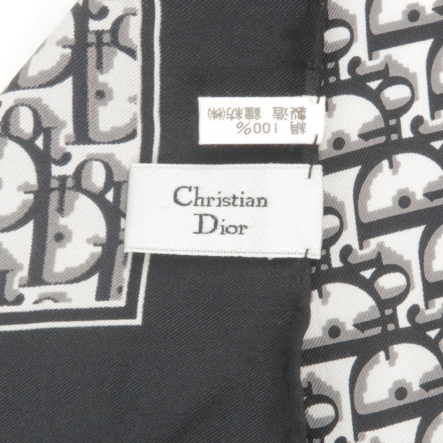 Christian Dior Trotter Logo Silk 100% Scarf Black White