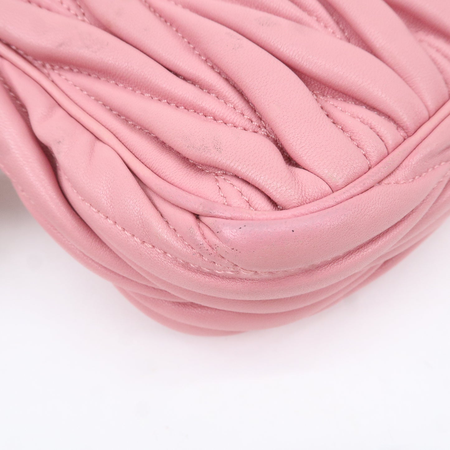 MIU MIU Logo Leather Shoulder Bag Hand Bag Pink Gold