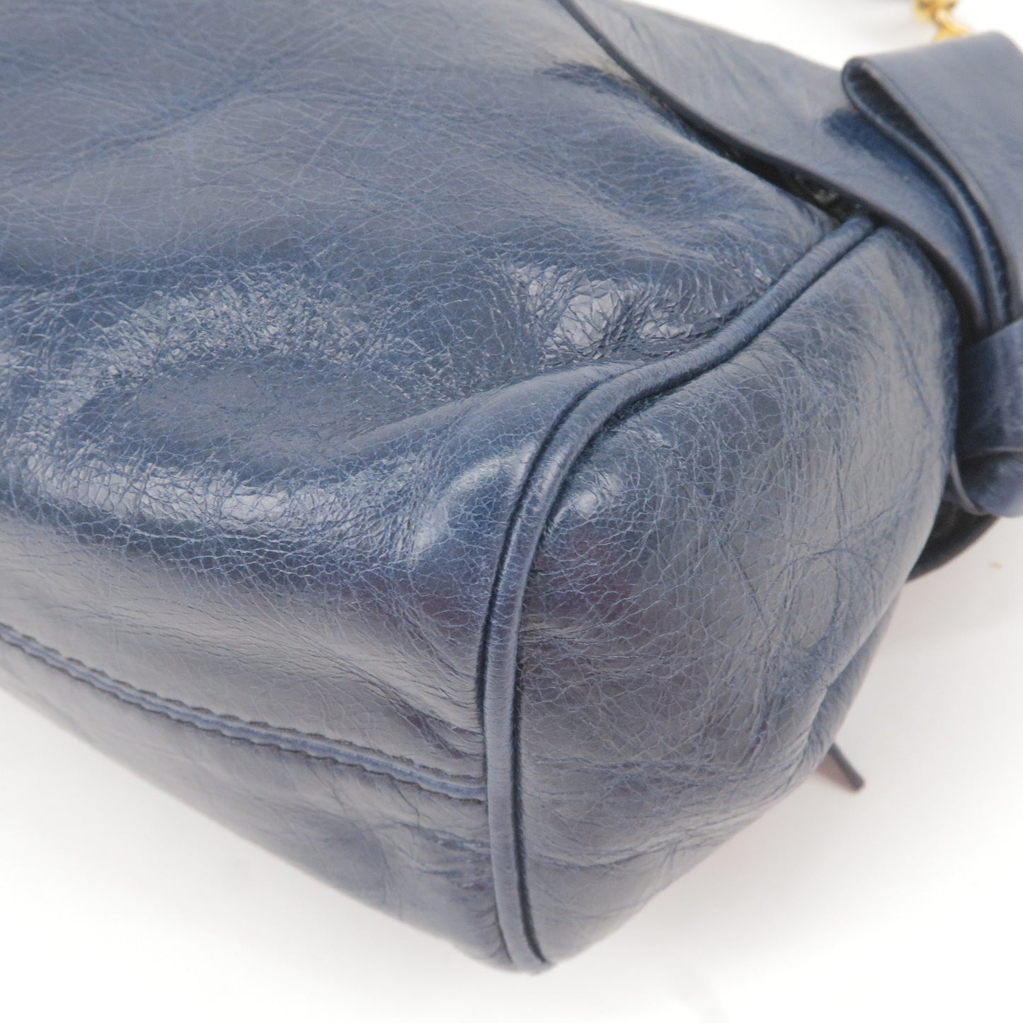 MIU MIU Logo Leather Ribbon Shoulder Bag Purse Blue