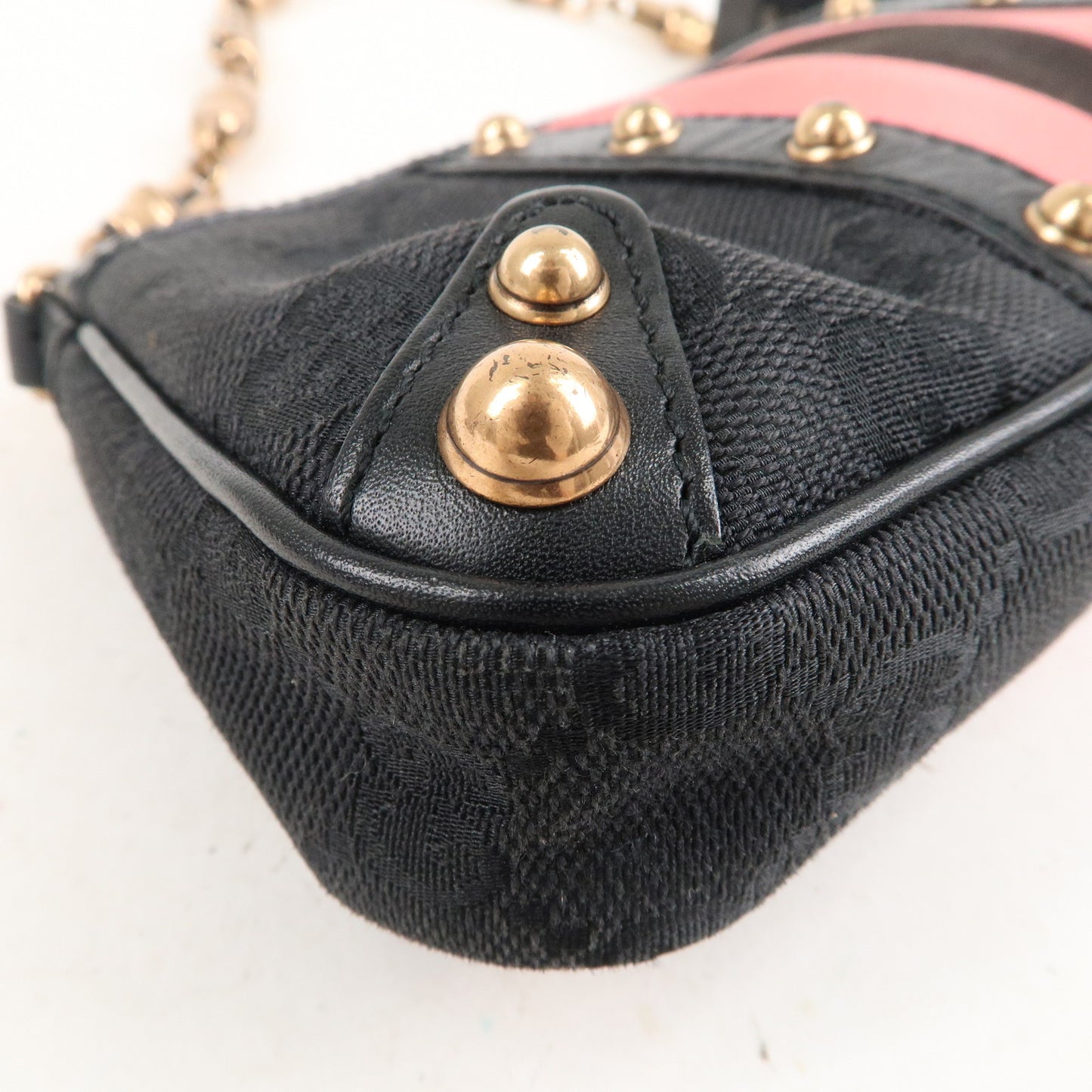 GUCCI Sherry Bamboo Canvas Leather Chain Pouch Black 129423
