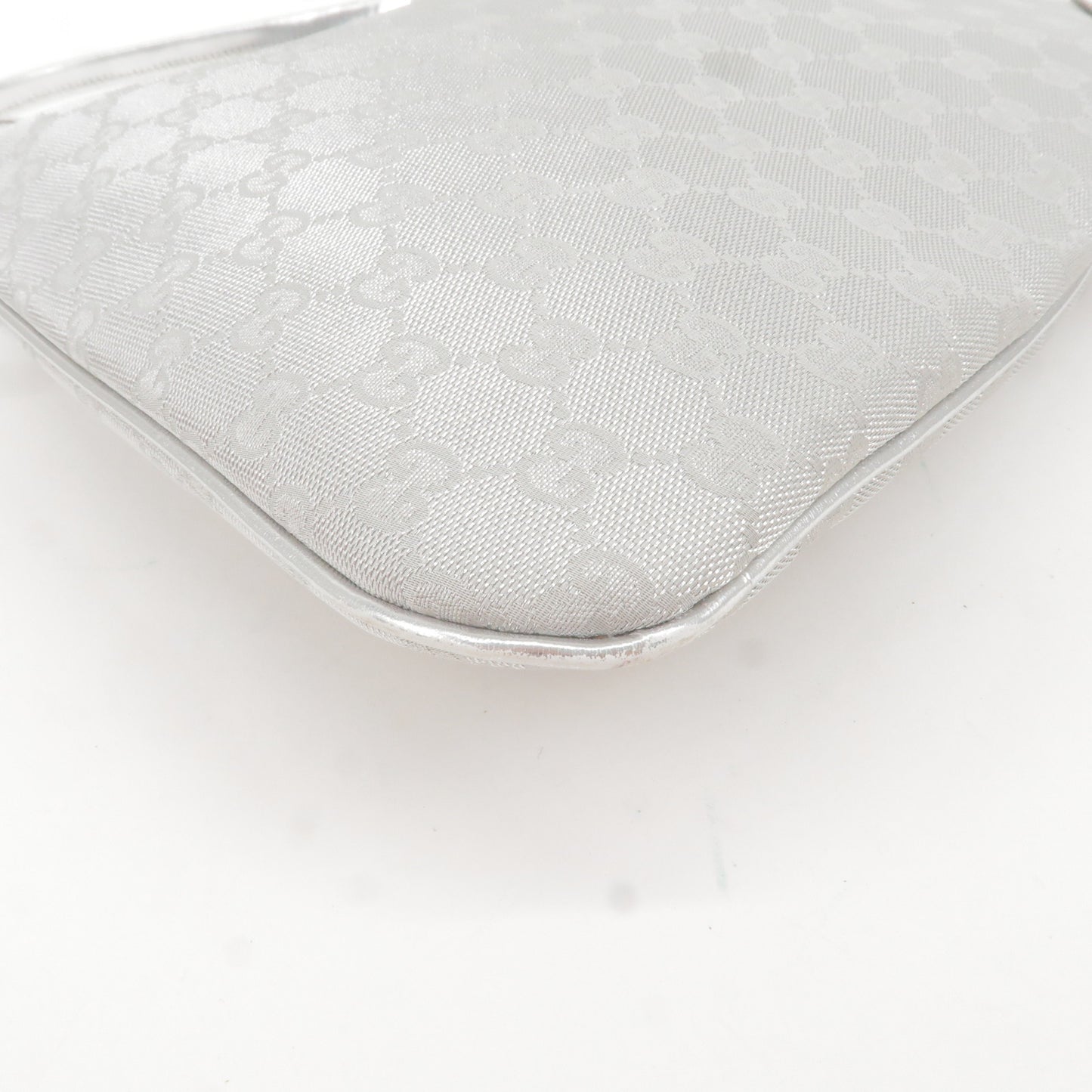 Gucci Interlocking GG Canvas Leather Shoulder Bag Silver 169947