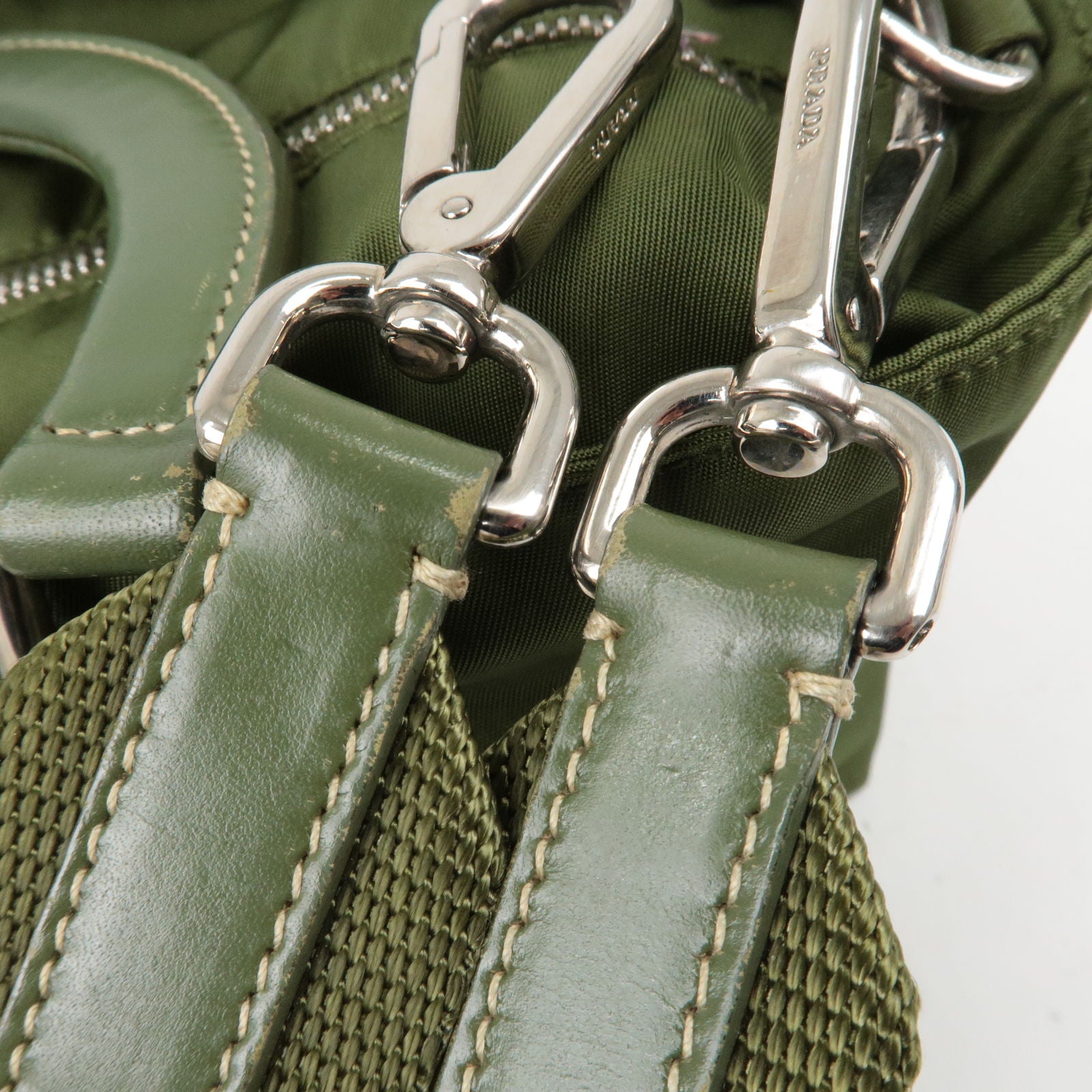 PRADA-Nylon-Leather-2Way-Bag-Hand-Bag-Green-BN1052