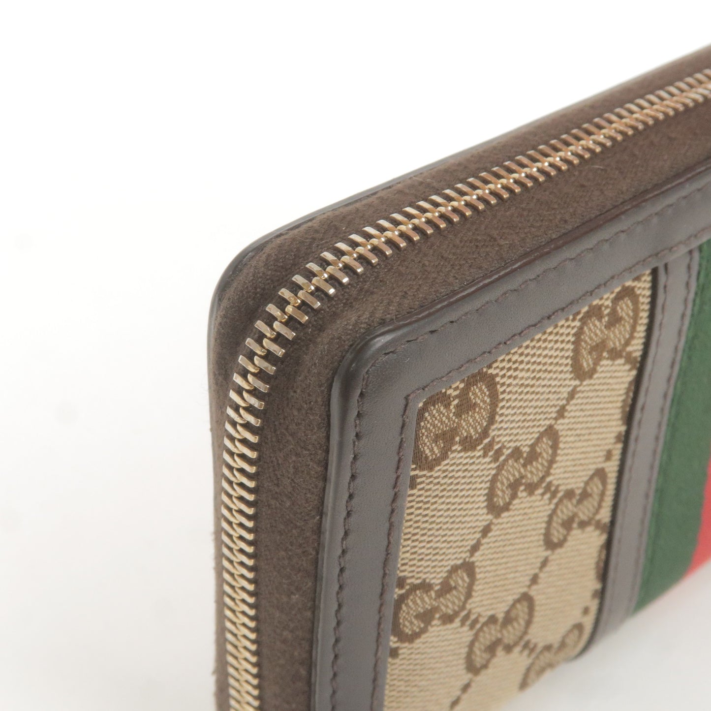 GUCCI Sherry GG Canvas Leather Long Wallet Beige Dark Brown 406754