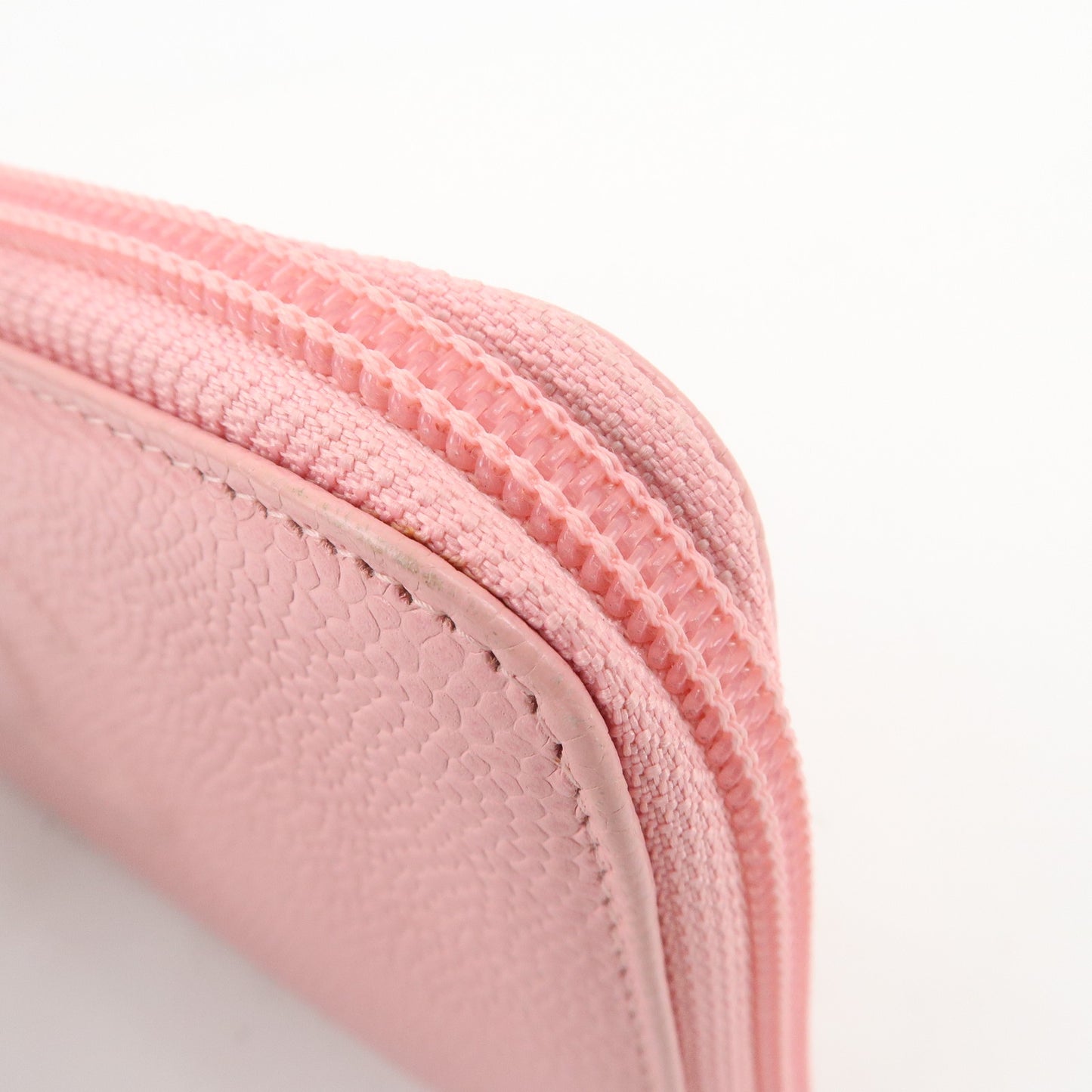 CHANEL Caviar Skin Round Zippy Long Wallet Pink A13228