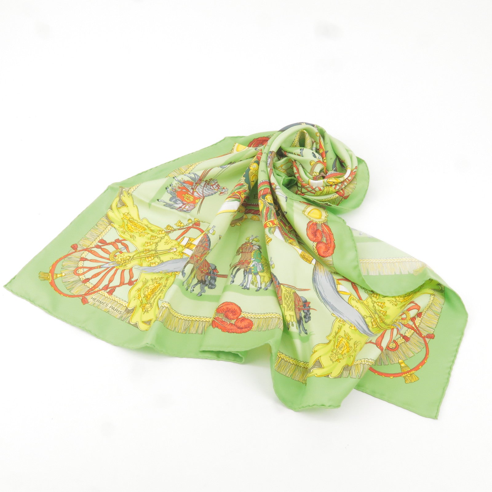 HERMES-Carre-90-100%-Silk-Scarf-Horse-Ornament-Green – dct