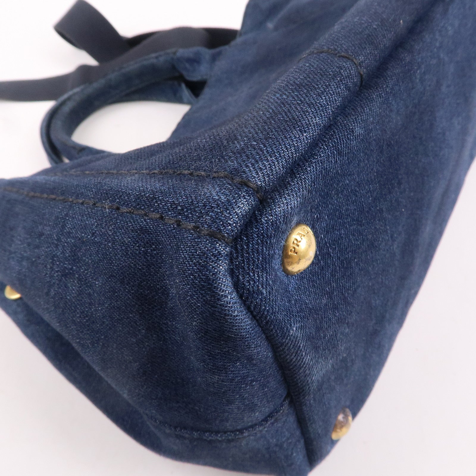 PRADA Logo Canapa Mini Denim 2Way Shoulder Bag Blue 1BG439