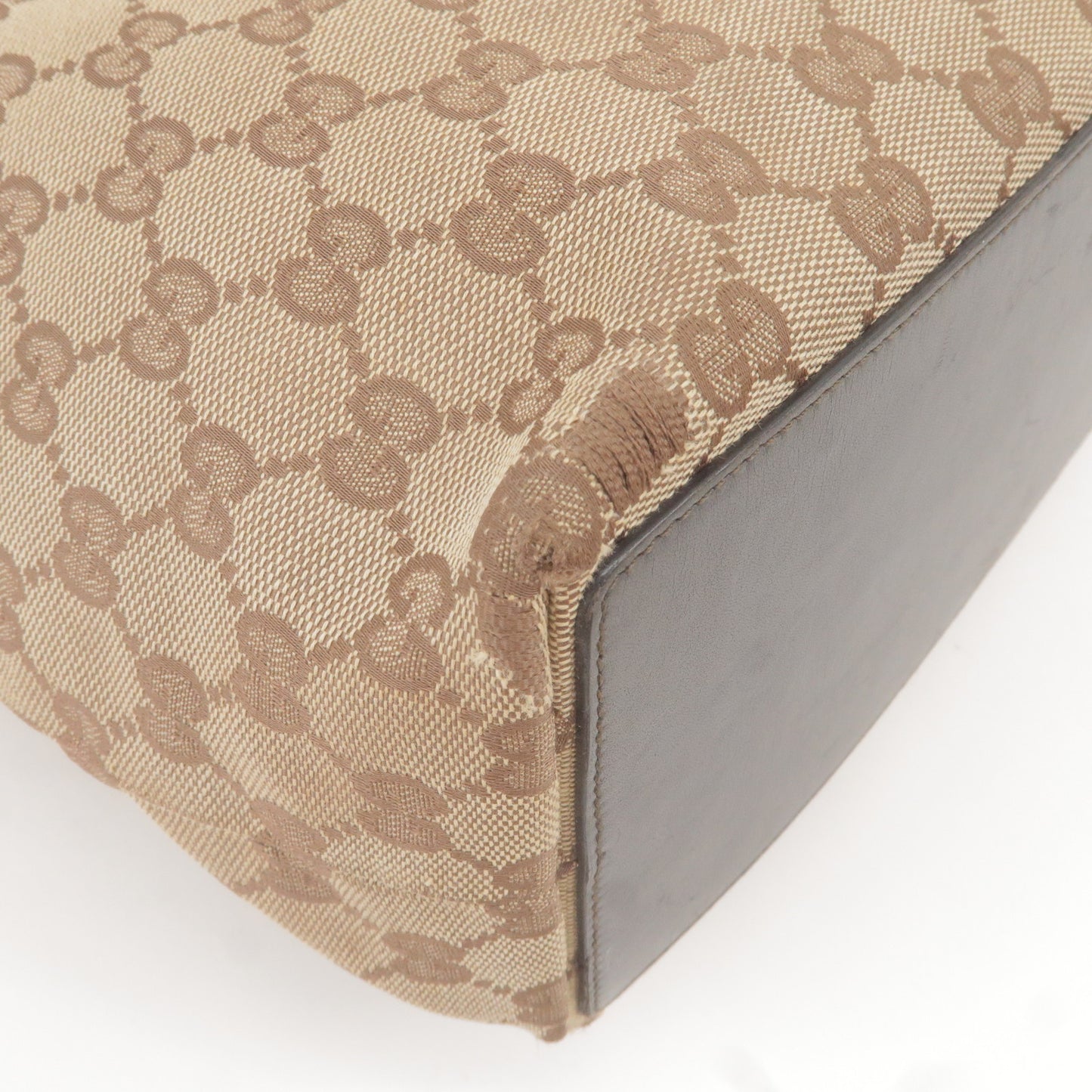 GUCCI GG Canvas Leather Tote Bag Beige Brown 002・1098