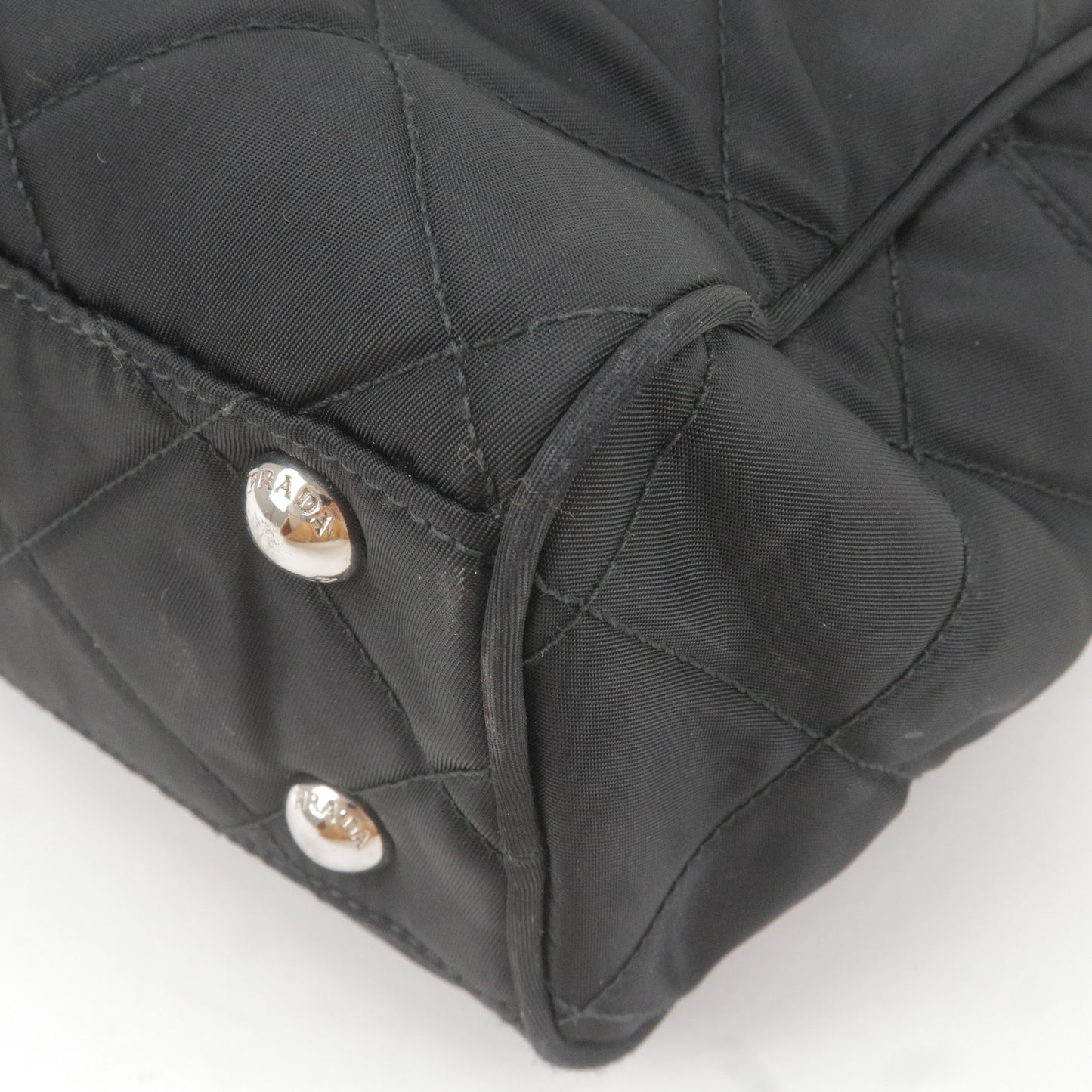 PRADA Nylon Leather Quilting Chain Shoulder Bag Black 1BB072