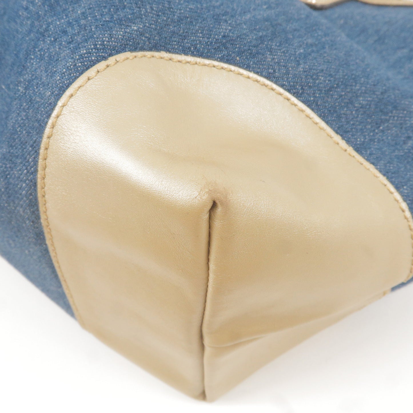 GUCCI Craft Denim Leather Tote Bag Japan limited Blue Gold 348715