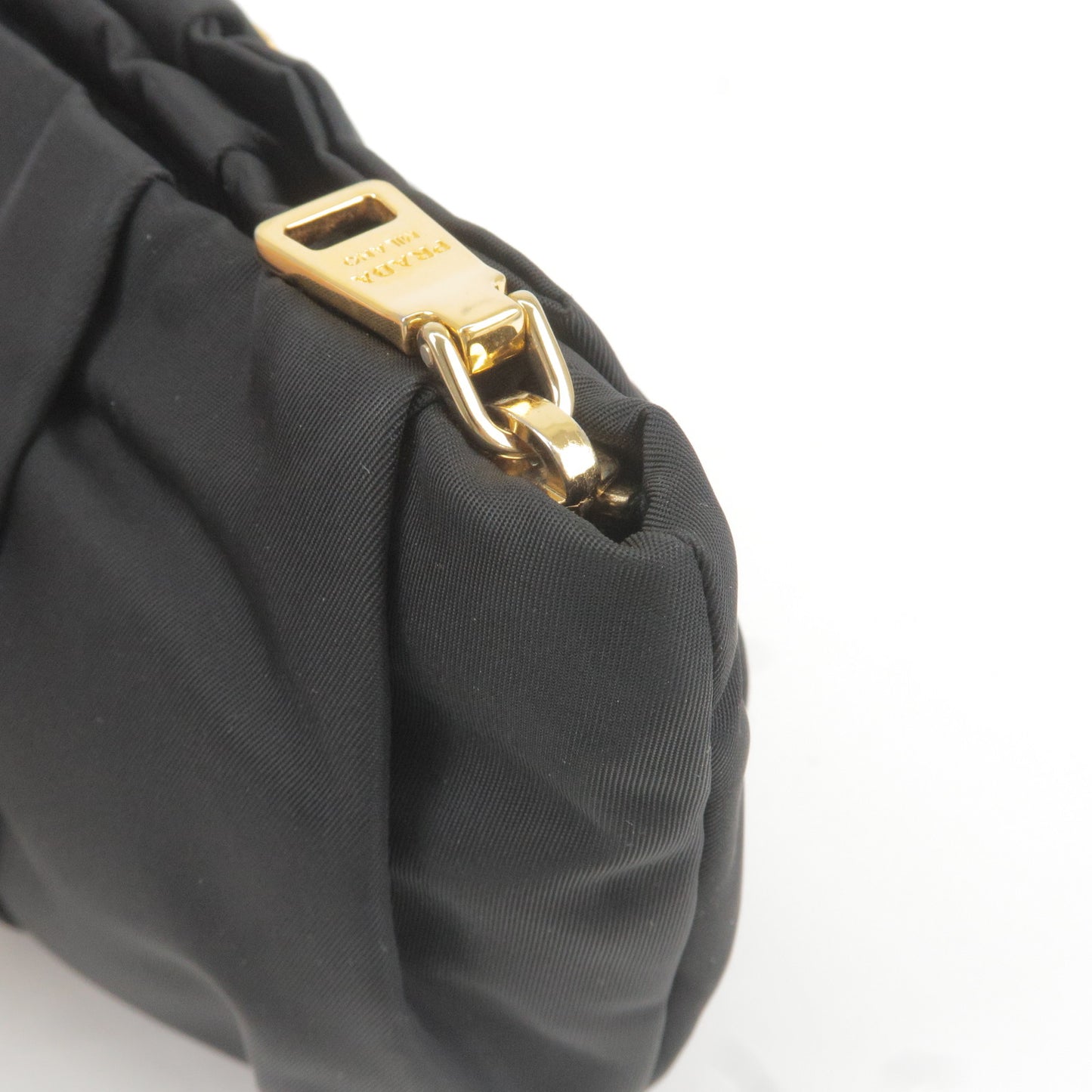 PRADA Logo Nylon Leather Pouch Clutch Bag Wristlet Black 1N1422