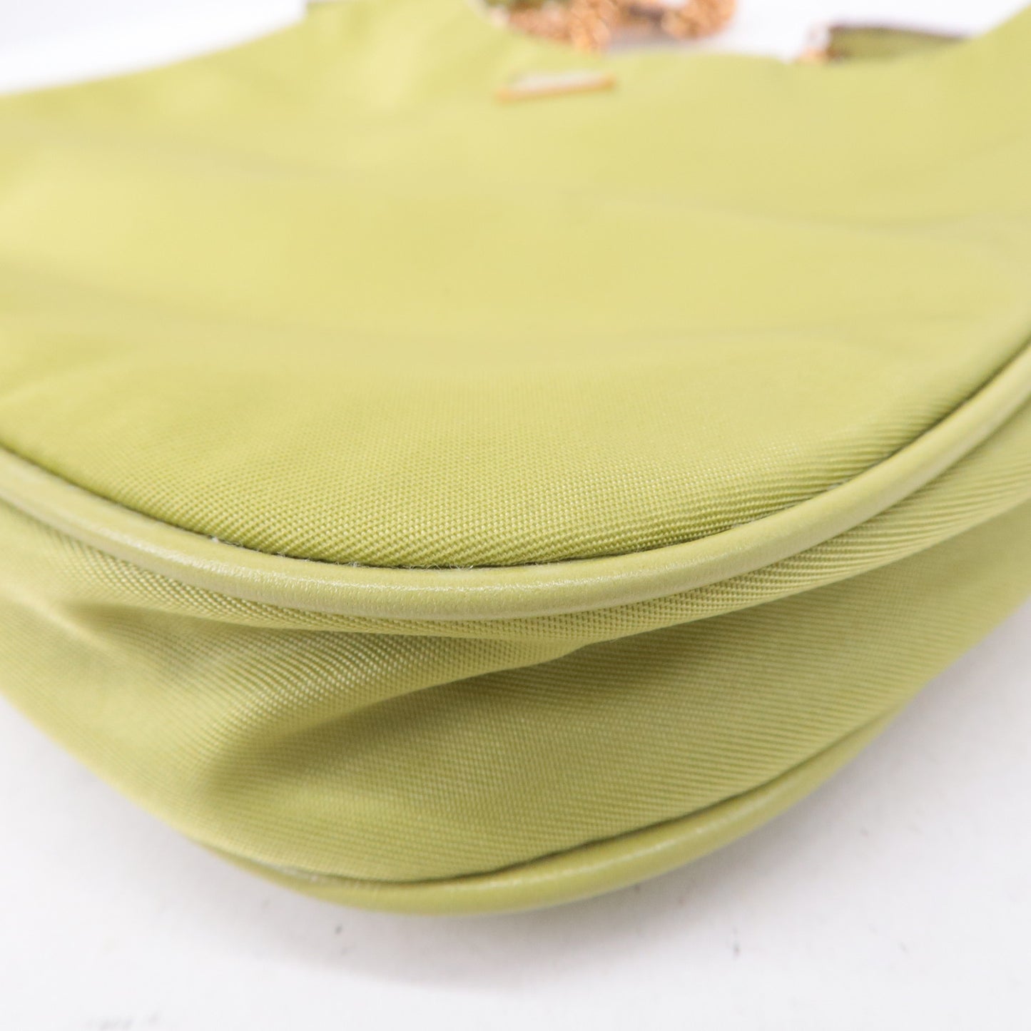 PRADA Logo Nylon Leather Chain Shoulder Bag Light Green BR0104