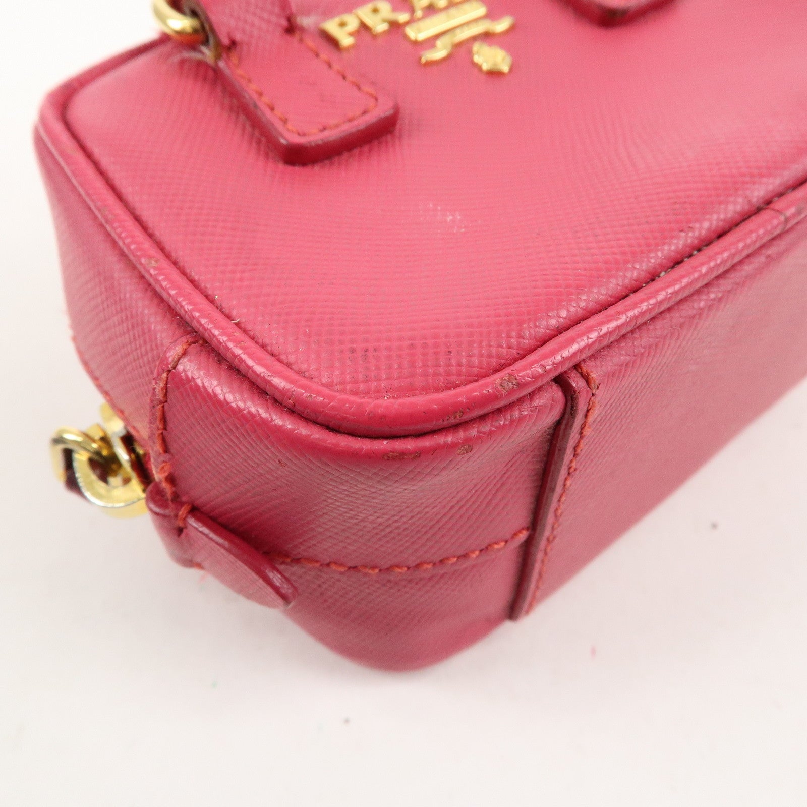 PRADA Logo Safiano Leather Mini Hand Bag Mini Pouch Pink