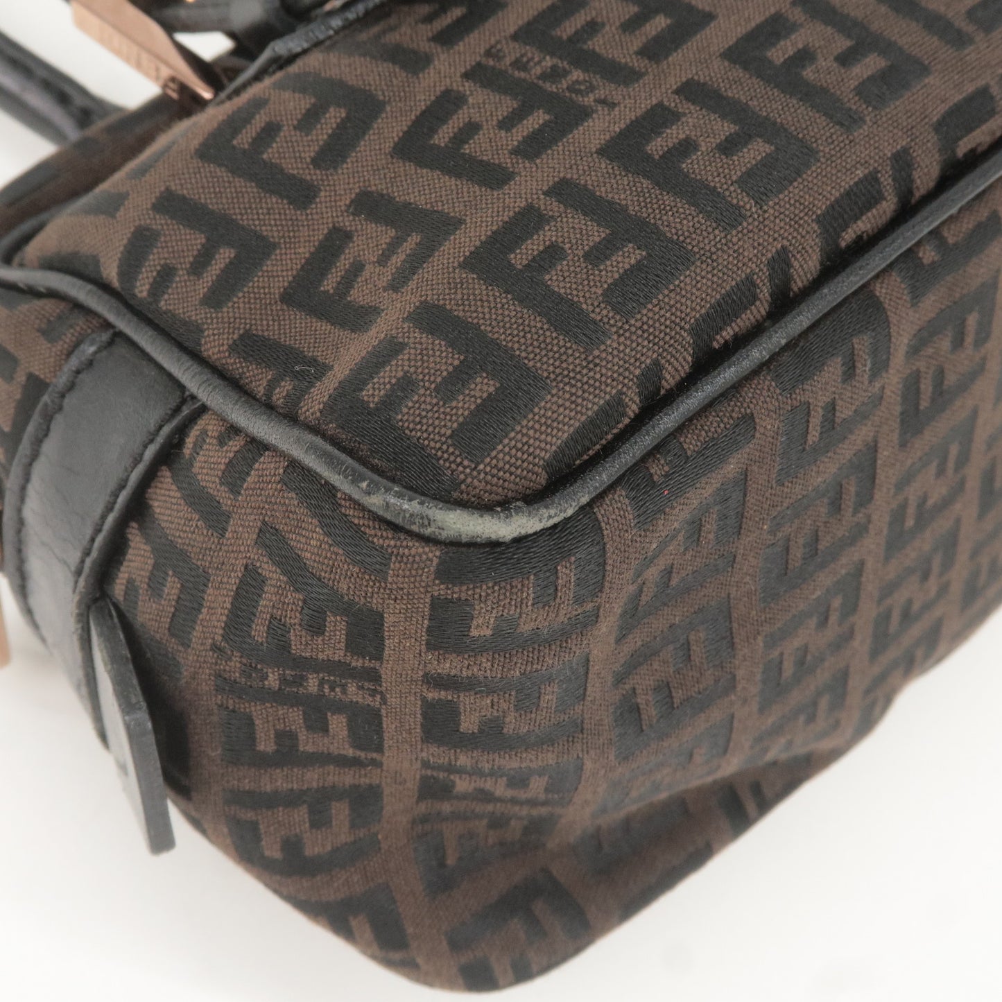 FENDI Zucchino Canvas Leather Small Hand Bag Brown Black 8BN004