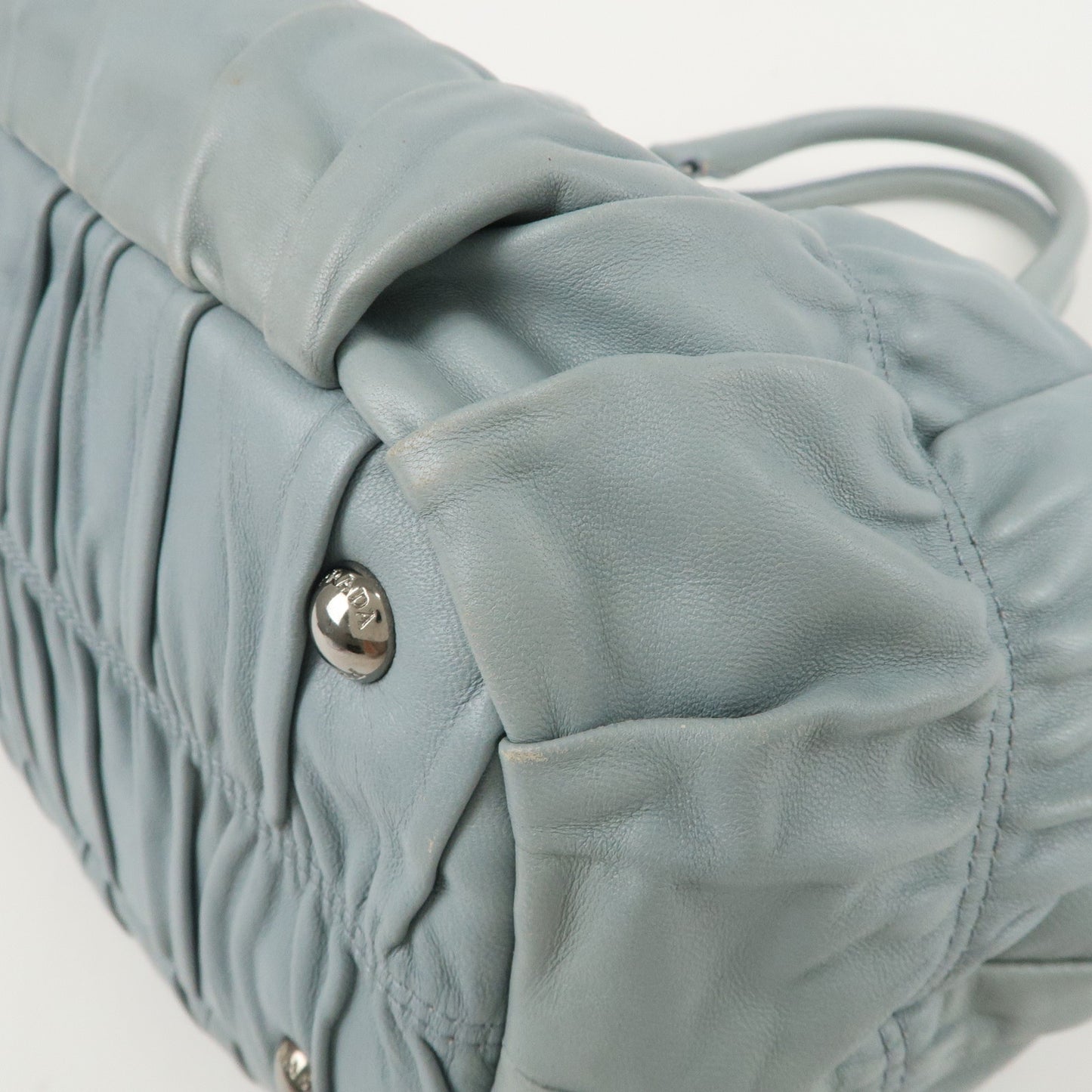PRADA Leather Pleated 2Way Shoulder Bag Light Blue BN1789