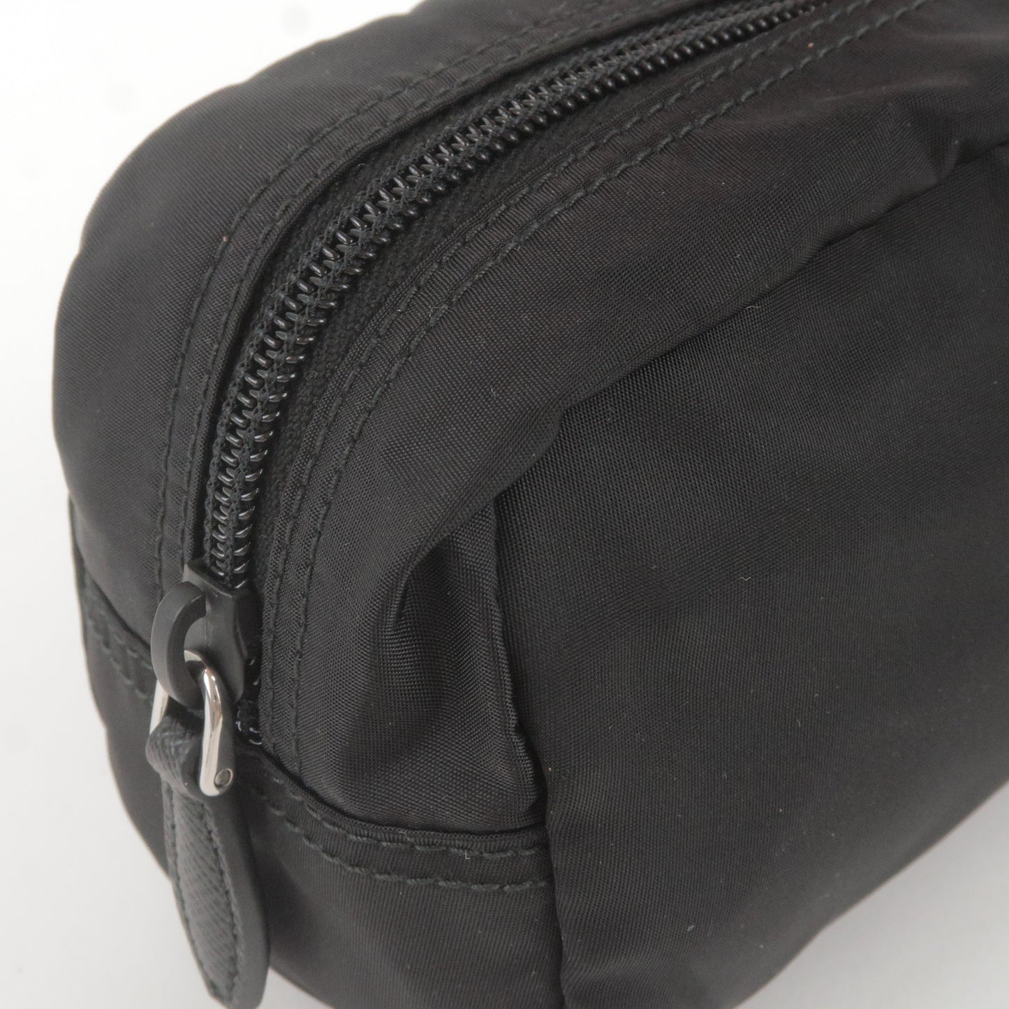 PRADA Logo Nylon Leather Pouch Clutch Bag NERO Black 1NA350