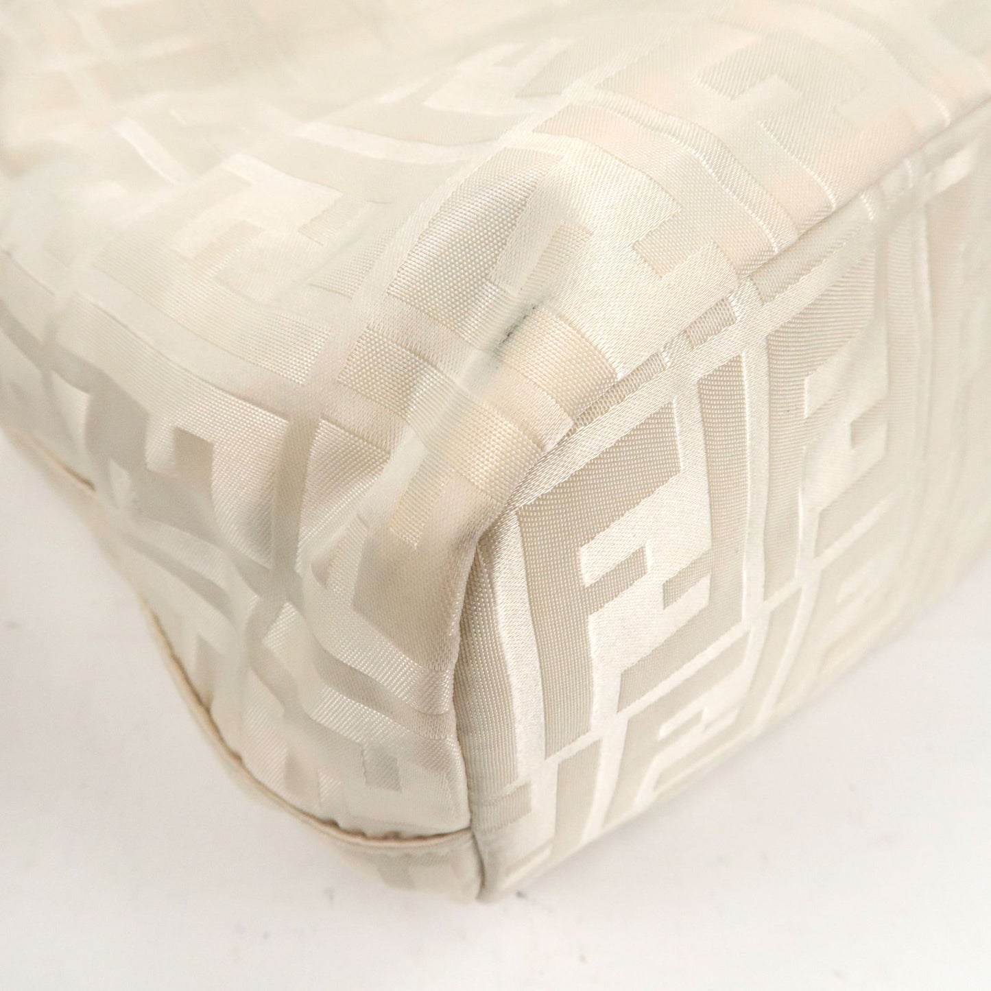 FENDI Zucca Nylon Leather Shoulder Bag White Ivory