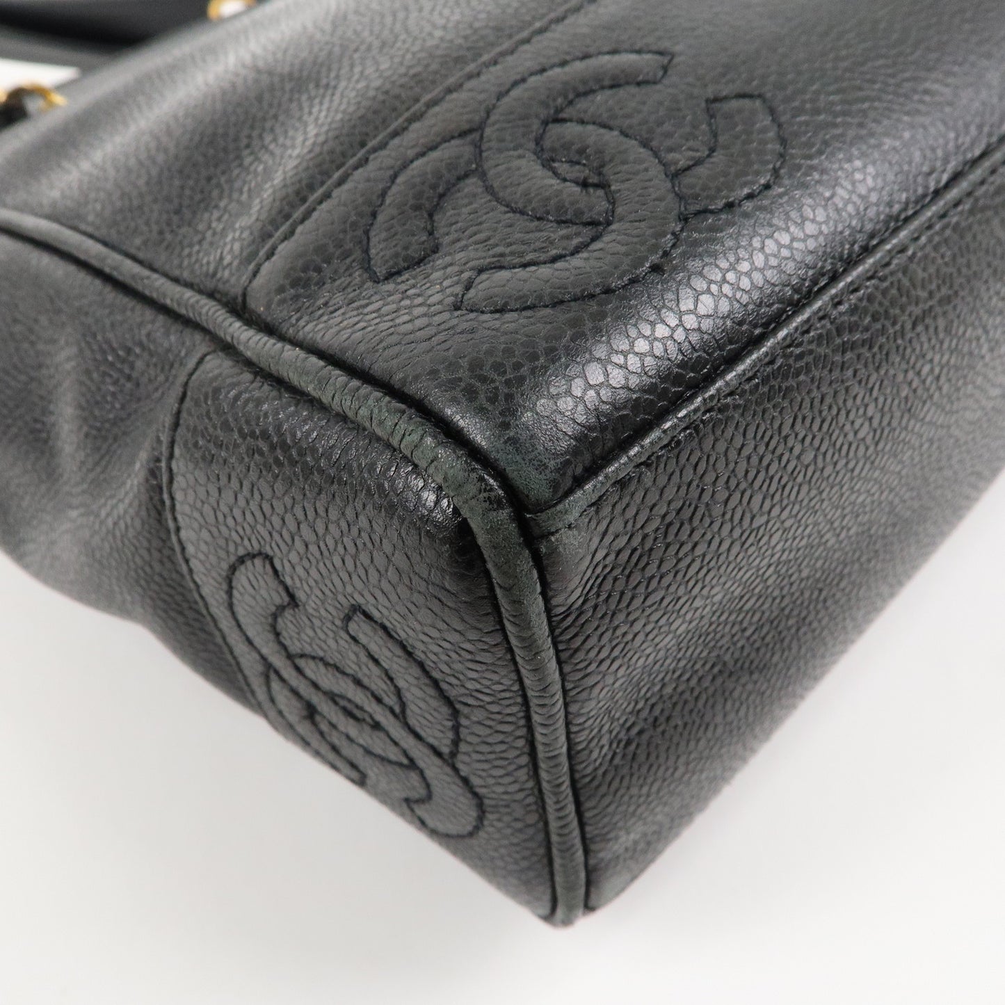 CHANEL Caviar Skin Triple Coco Chain Tote Bag Shoulder Bag Black