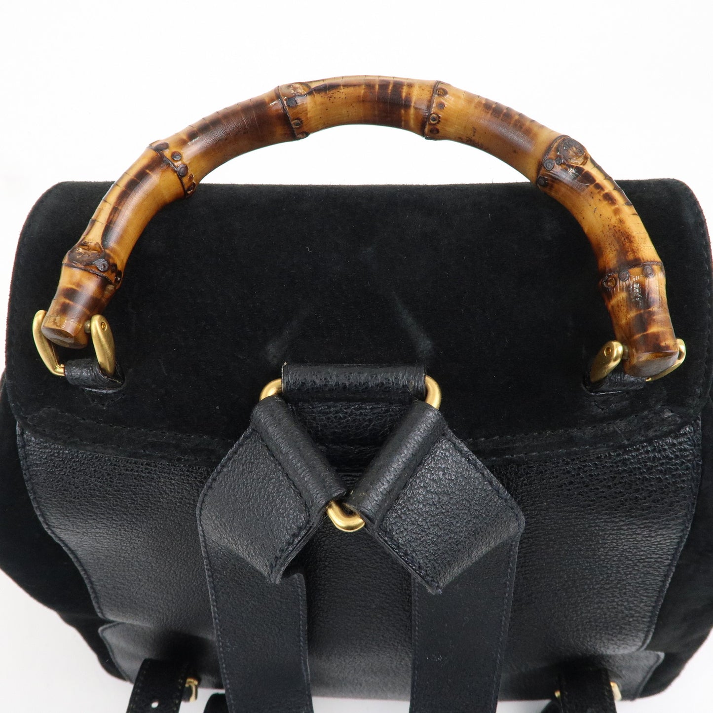 GUCCI Bamboo Suede Leather Back Pack Black 003.2058.0016