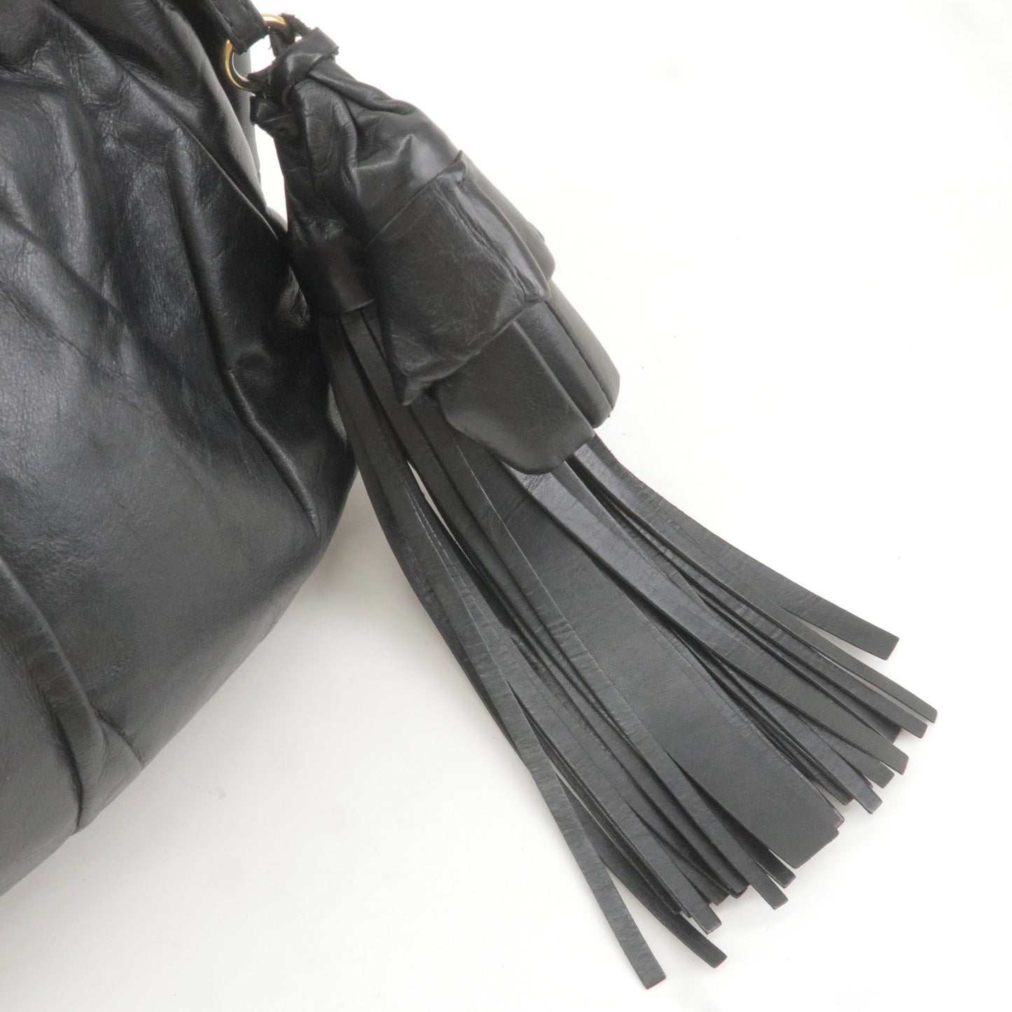 PRADA Logo Leather Shoulder Bag With Tassel Black
