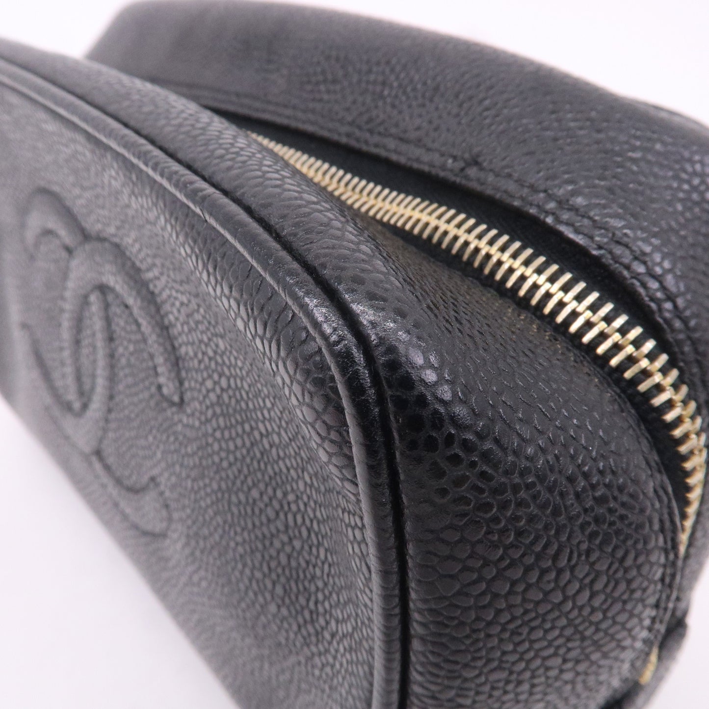 CHANEL Caviar Skin Cosmetic Pouch Black Gold HDW