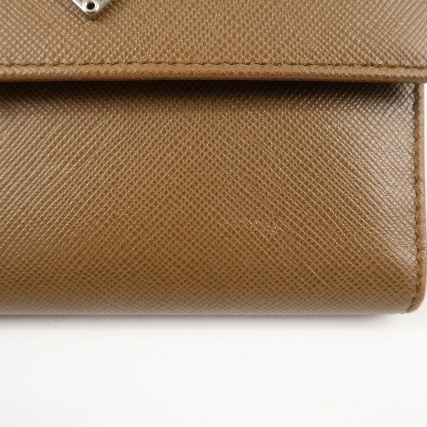 PRADA Logo Leather Tri-fold Wallet Brown