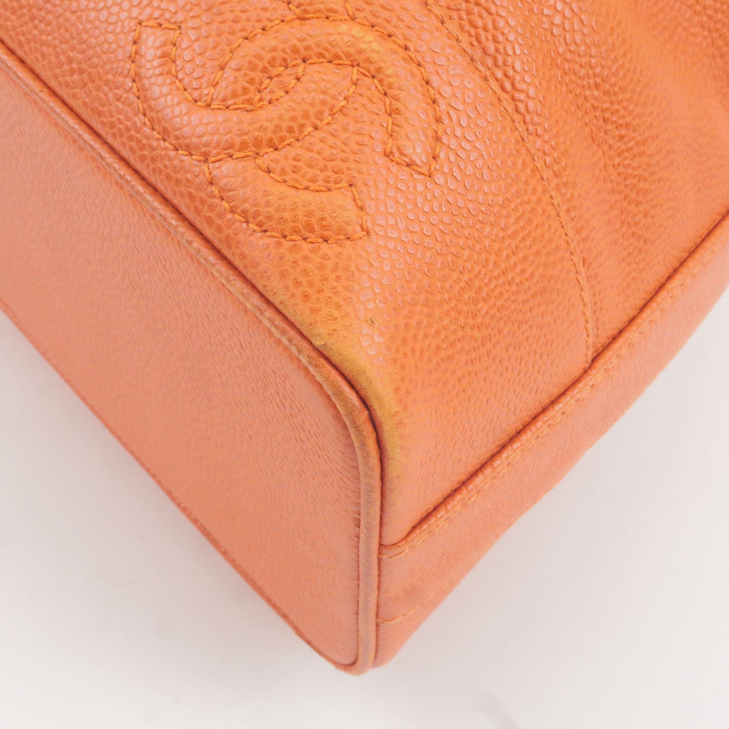 CHANEL Triple COCO Caviarskin Drawstring Chain Shoulder Bag Orange