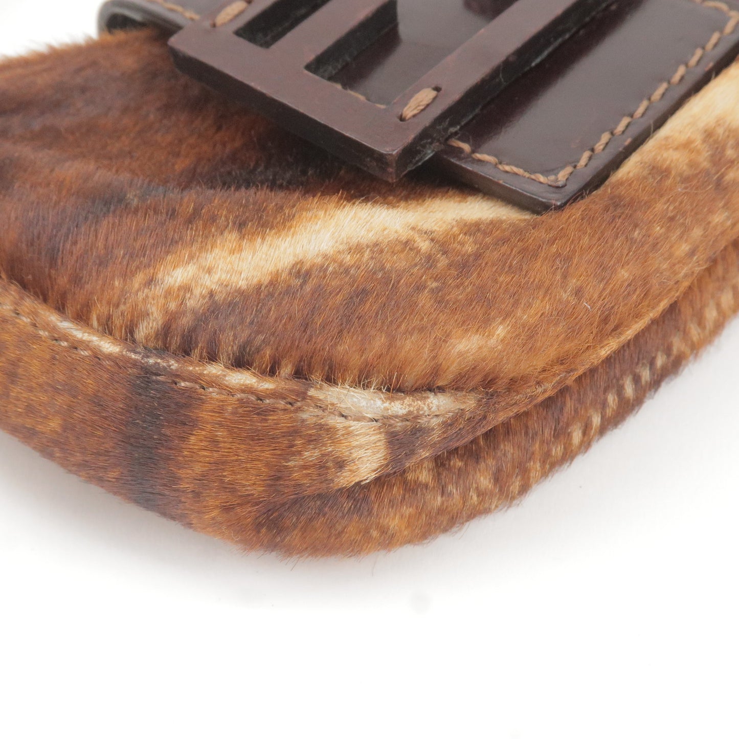 FENDI Unborn Calf Leather Mini Croissant Hand Bag Brown 26673