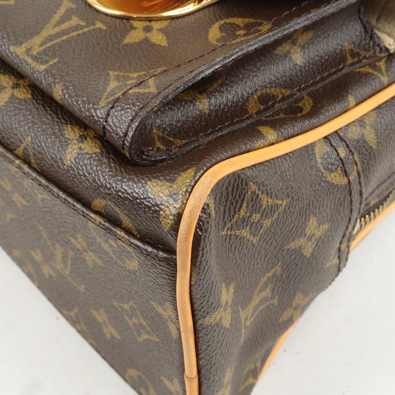 Louis Vuitton Manhattan PM M40026 Monogram Canvas Handbag Brown Gold