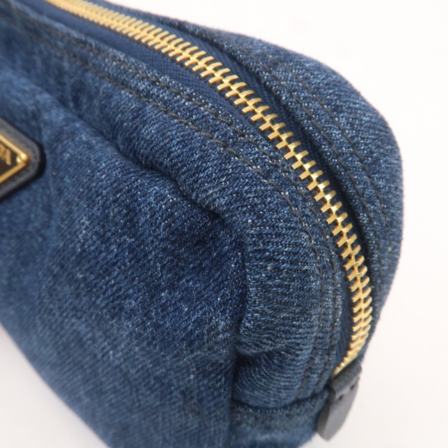 PRADA Canapa Denim Leather Cosmetic Pouch Denim Blue 1NA021