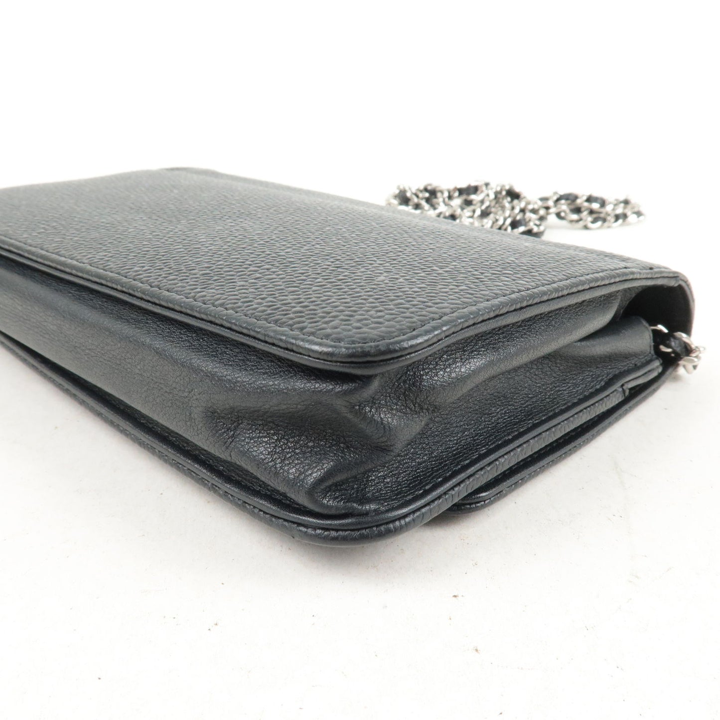 CHANEL Caviar Skin Chain Wallet WOC Shoulder Bag Black A48654