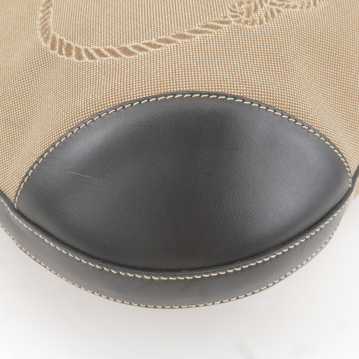 PRADA Logo Jacquard Leather Shoulder Bag Beige Black BR3430
