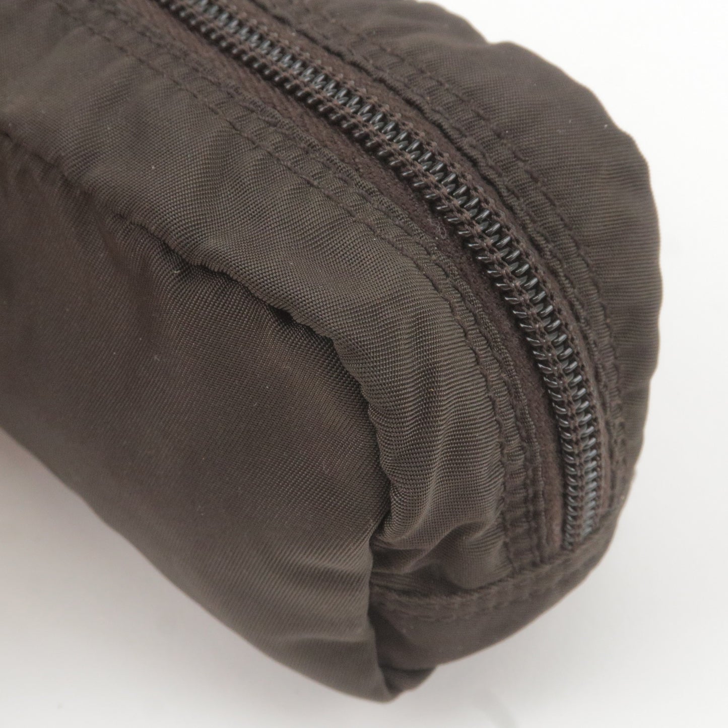 PRADA Logo Nylon Leather Pouch Cosmetic Bag Brown 1N0175