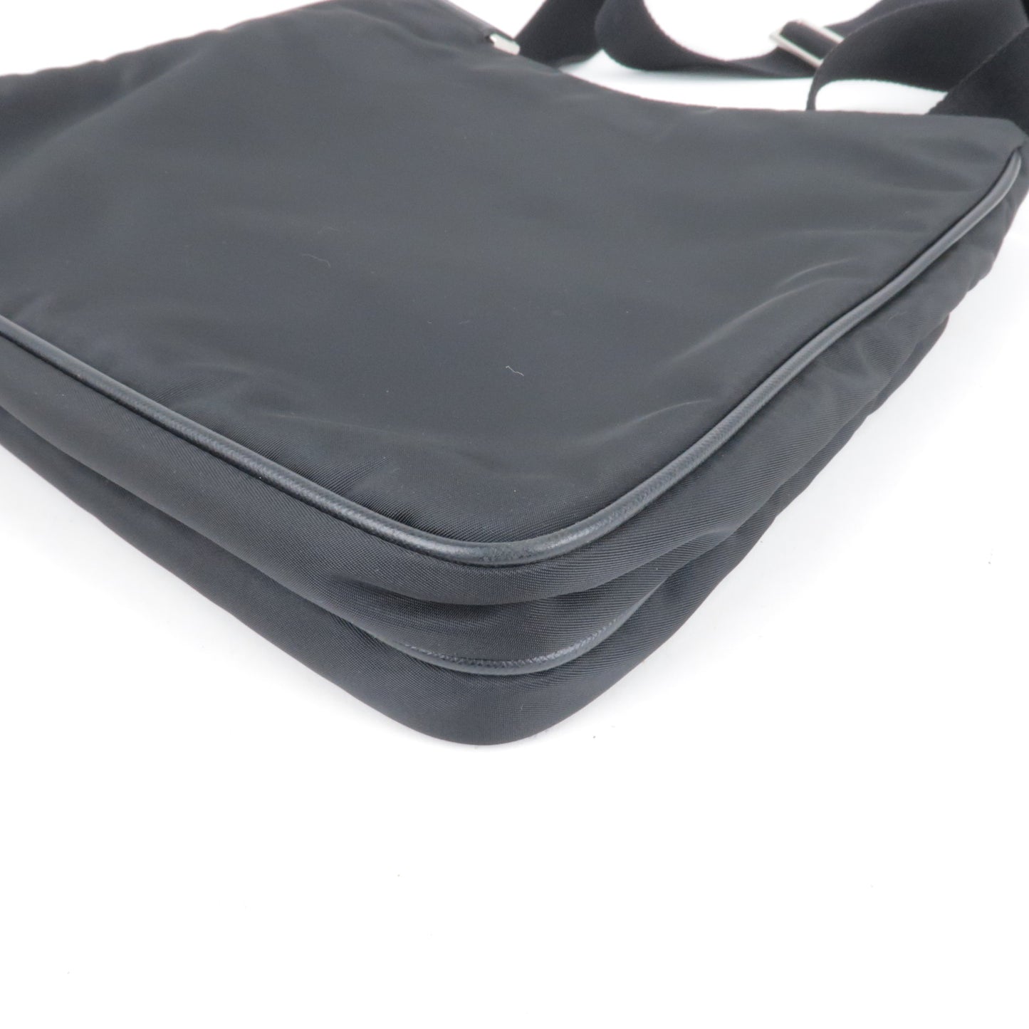 PRADA Logo Nylon Leather Shoulder Bag Purse NERO Black