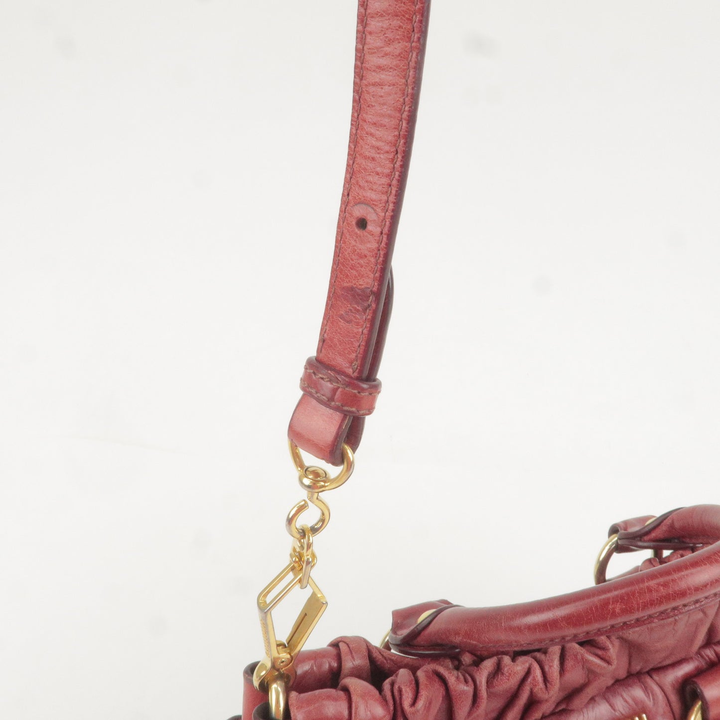 MIU MIU Logo Leather 2Way Bag Hand Bag Shoulder Bag Red RN0647