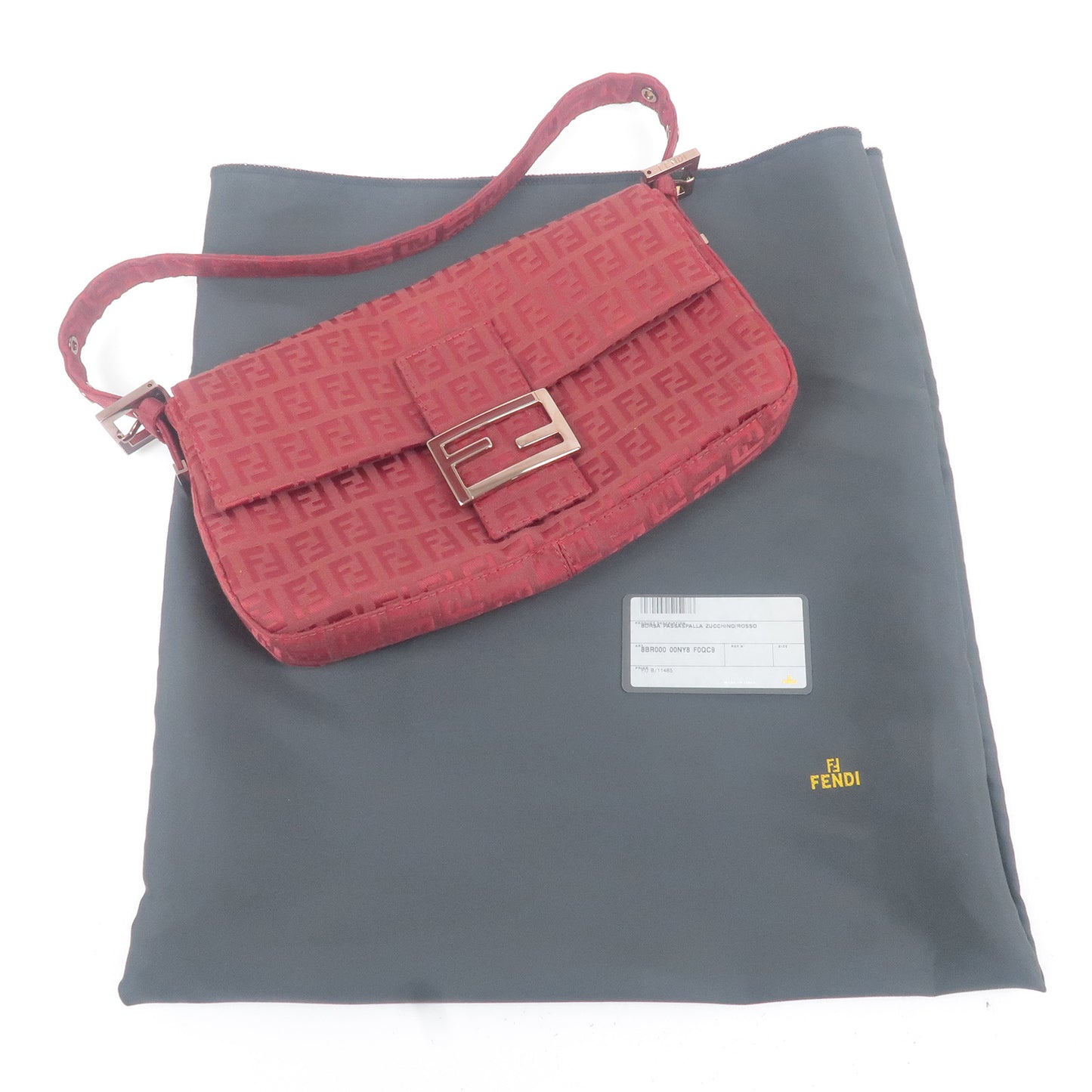FENDI Zucchino Canvas Shoulder Bag Hand Bag Red 8BR000